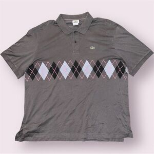 Lacoste Polo Shirt Mens Size 8 / XXXL Gray Pink Argyle Short Sleeve